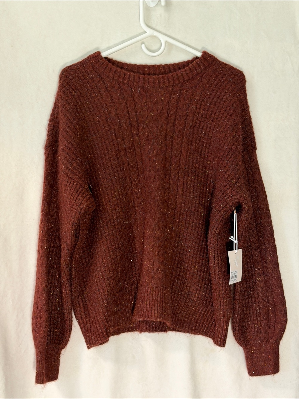 LC Lauren Conrad Rust-Red Metallic Fleck Crewneck Sweater